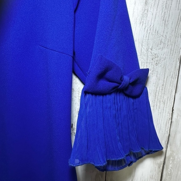 Women’s Size 6 Royal Blue Shift Dress Pleated Cuffs & Hem Elegant - Picture 6 of 12